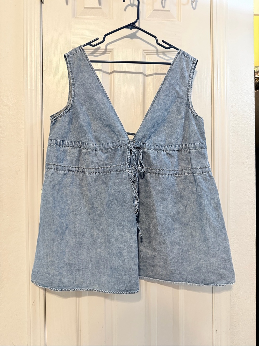SHEIN Light Blue Denim Tie-Front top